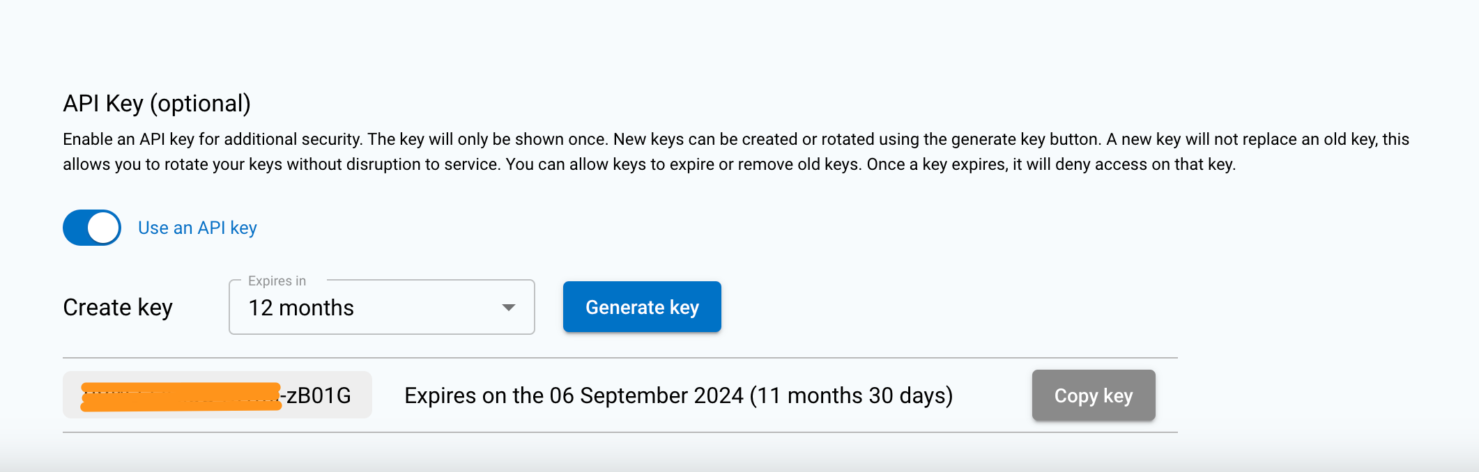 Generate an API security key with Dataplane