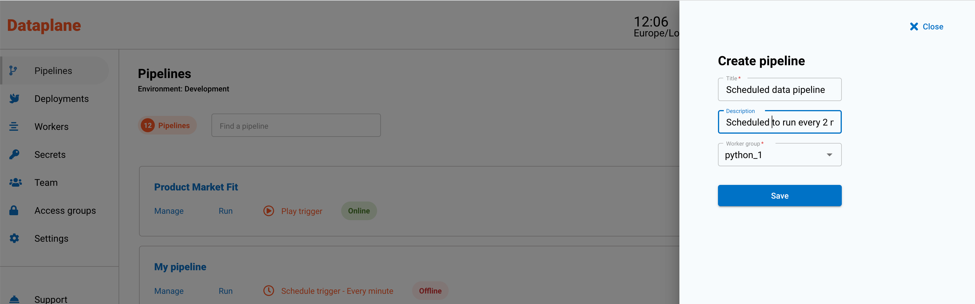 Create scheduled data pipeline sidebar