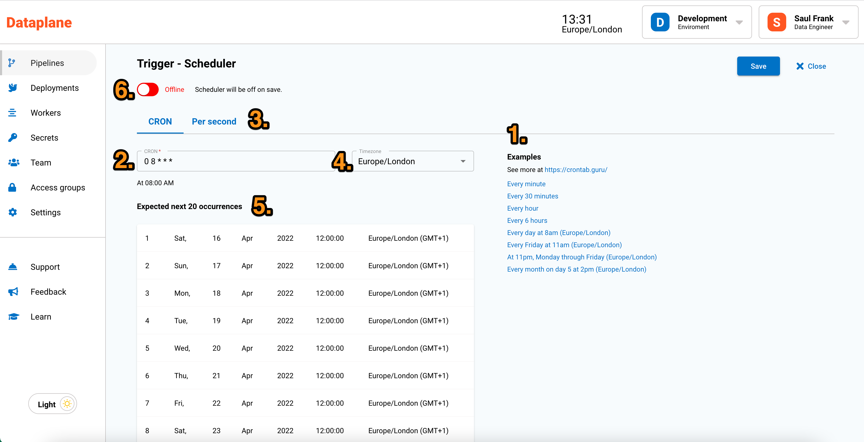 Configuring a scheduled trigger for data pipeline
